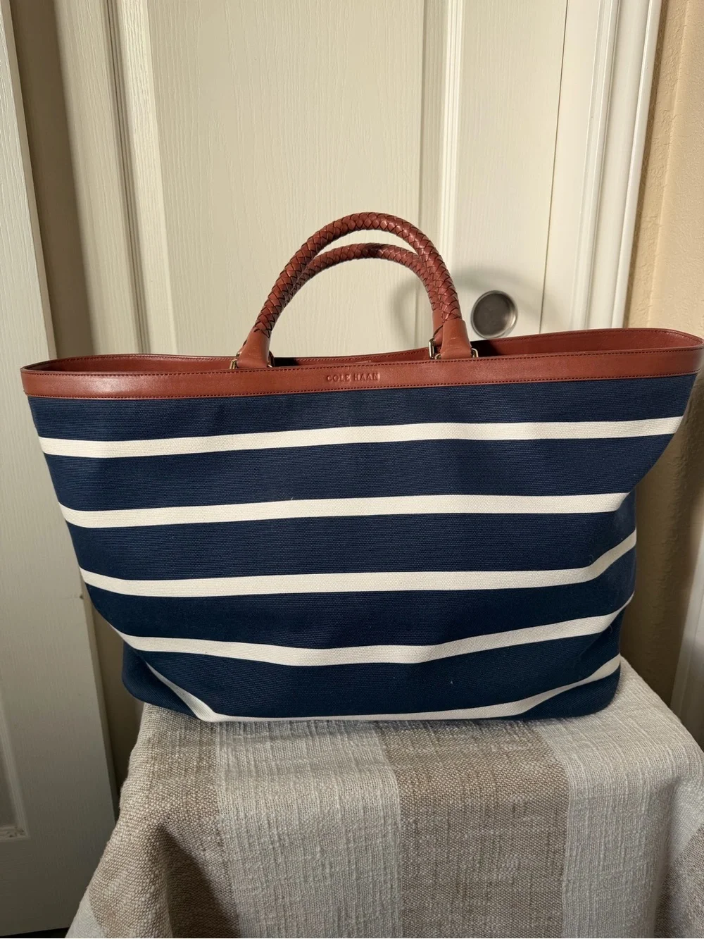 Cole Haan Striped Navy & White Canvas Tote